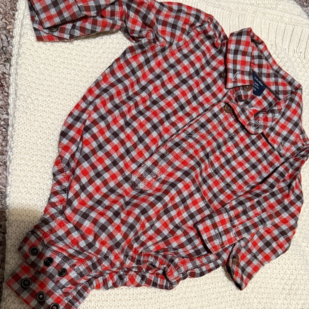 Plaid Button-Up Baby Onesie